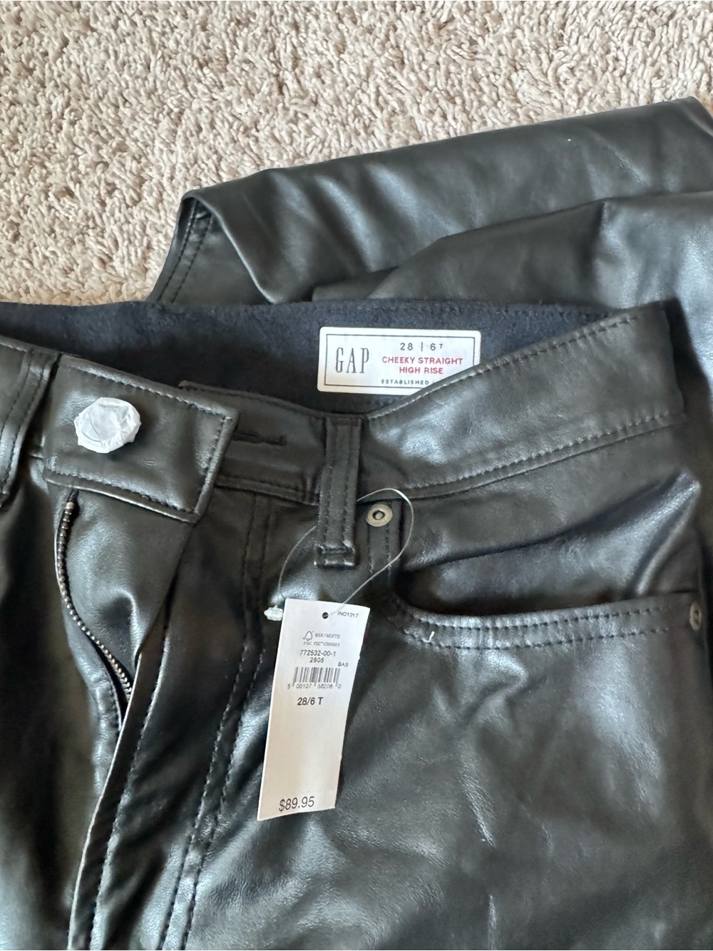 GAP Cheeky Straight High Rise Women’s Faux Leather Jeans - Black